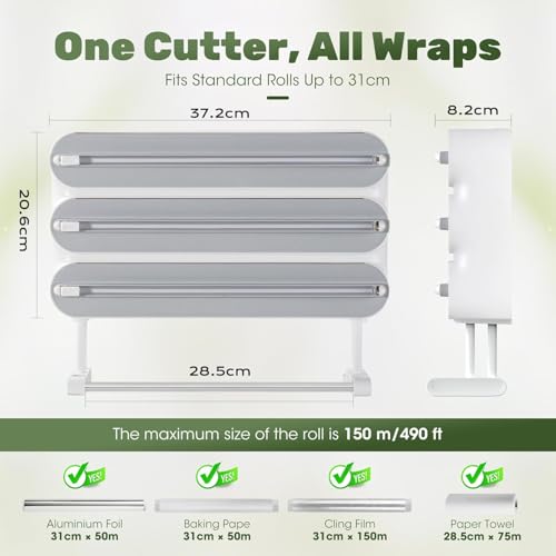 Image of DOCAT Foil Paper Cutter and Holder, 4 in 1 Magnetic Aluminum Foil and Plastic Wrap Organizer with Paper Towel Holder, Compatible with Cling Film, Tin Foil and Wax Paper (4 in 1)