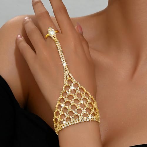 Rhinestone Ring Bracelet for Women Gold Silver Crystal Hand Chain Finger Ring Sparkling Long Tassel Chain Bracelet Prom Rings Bracelet Brides Bridesmaids Wedding Party Dance Banquet Dress Jewelry2