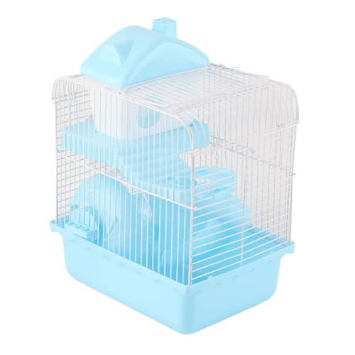 Estink 2 Niveles de Hámster Jaula Diseño de Chasis Alto Ventilación Hámster Mascota Pequeña Jaula de Mascota Alambre de Plástico (Blue)