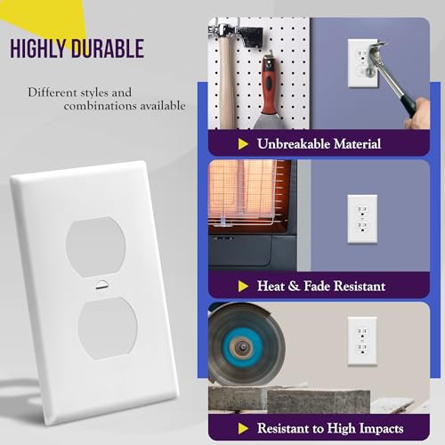 ENERLITES Duplex Receptacle Outlet Wall Plate, Gloss Finish, Size 1-Gang 4.50" x 2.76", Unbreakable Polycarbonate Thermoplastic, UL Listed, 8821-W-40PCS, White (40 Pack) by ENERLITES - Image 4