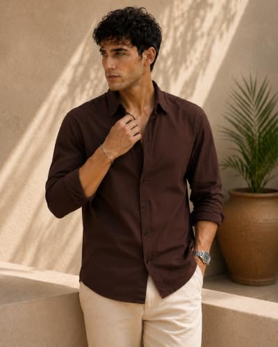 Image of Men Linen Cotton Full Sleeve Shirt for man | Mens Casual Shirt |Shirts for Men Stylish | Men Shirts | Casual Business Party Festival Regular Fit