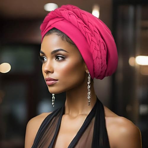 Image of DRESHOW African Women Turban Caps Beanie Twist Headscarf Pre-Tied Double Twisted Braids Headwraps for Women Chemo Cancer Cap