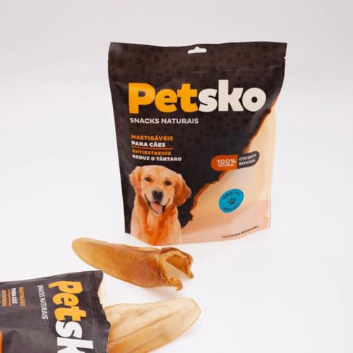 Petisco Orelha Bovina para Cães - 100% Natural, Origem Bovina, Antiestresse, Reduz Tártaro, Adestram