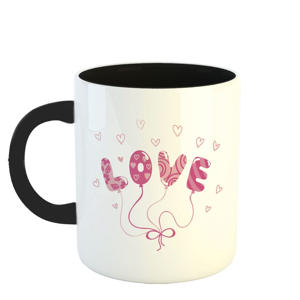 Printed Ceramic Coffee Mug, Valentine Day Theme, Love Balloons, Valentine Gifts for Him, Valentine Gift for Her, Valentine Gift for Couple, Valentine Gift for Girlfriend, 325ML(11Oz), R102-BK