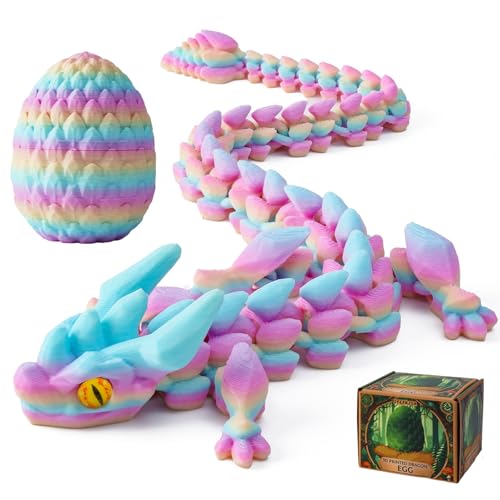 SYEFKJSA 3D Printed Dragon Eggs with Dragon Inside - 12Inch,Articulated Fidget 3D Printed Animals, Interesting Decorative Gift, Easter Basket Essentials Stuffers (Random Rainbow)