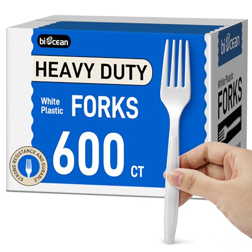 600Pack Disposable Plastic Forks Bulk White Heavy Duty Silverware - Value Pack Cutlery Set For Parties Restaurant (600FORKS)