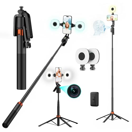 Image of Lifelong Electronics 2-in-1 AI Powered Selfie Stick & Tripod Stand with Auto Face Tracking | Bright Dual Lights | for Phone & Camera | Up to 183CM /6 Feet | Bluetooth Remote | Mobile Stand for Desk