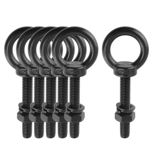Image of Antrader Lifting Shoulder Eye Bolts,M10 Eye Bolt,M10 x 60mm,Black,6 Sets | Stainless Steel Eyebolts with Lock Nuts,Lock Washers,Flat Washers