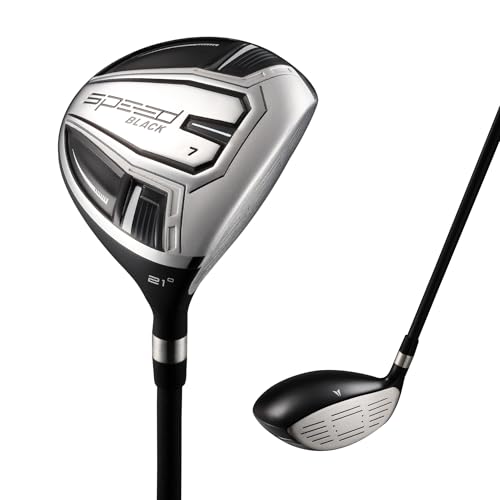 Speed System Golf Stainless Steel Fairway Golf Club Lightweight Graphite Shaft High Launch USGA Approved Right Hand Mens Club and Headcover Black - Black - Stiff Flex - 7 Wood 22 Degrees