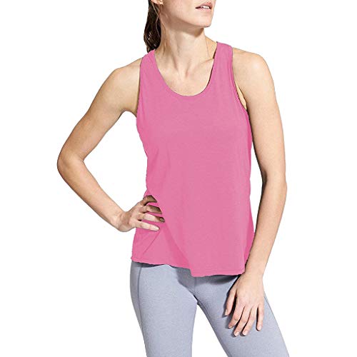 Ashui Womens Sleeveless Yoga Vest Cross Back Sports Solid Tops Sexy Sportswear Vest Breathable Sweat Shirt Tank Tops for Running Exercise Yoga Fitness Pink
