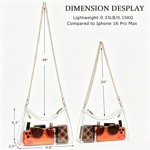 Image of Clear Purse Bag for Stadium Events Transparent Clear Crossbody Shoulder Chain Bag