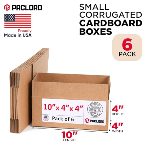 Image of Small Cardboard Boxes 10 inchL x 4 inchW x 4 inchH (Pack of 6) - USA-Made Packing Boxes for Moving, Shipping, or Storage - USPS, UPS, FedEx Approved - Professional Packing Supplies for Moving