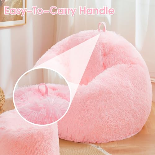 Pink fluffy bean bag chair covers (No Filler), comfy Plush Pink bean bag chair Cover for bedroom, stuffed animal Storage, kids adults teens girls bean bag chairs, Anti-Slip - Image 6