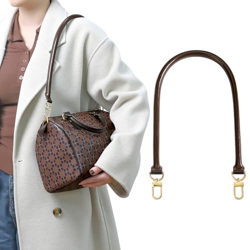 KIYOMIL Bag Genuine Vachetta Leather Shoulder Short Strap Replacement Fit for Graceful Damier or Speedy 25 30 35 Handbag Straps (Length:27.5in-COFFEE)