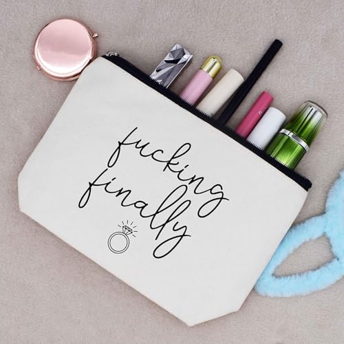 LIBIHUA Funny Finally Engagement Gift for Bride-Bride to Be-Newly Engaged-Wedding Bridal Shower Present for Her-Hen Night Bachelorette Party Presents for Women-Makeup Bag Cosmetic Bag Travel Pouch2