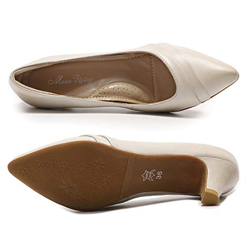 Image of Mona flying Women's Leather Pump Med Heel Pointed Toe Office Dressy Shoes
