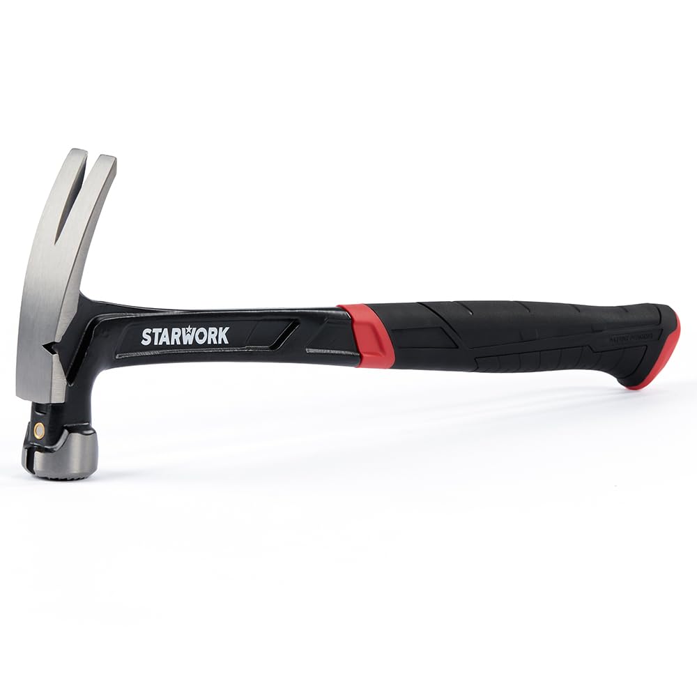 STARWORK TRUE MECHANIC™ 22oz Hammer with Comfort Grip, Nailing Hammer Steel Head Steel Handle, AntiVibe, Rip Claw