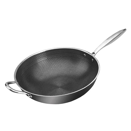PHENOFICE Stainless Steel Wok Honeycomb Frying Pan Stir Fry Pan No-stick Cooking Pot Double Handles