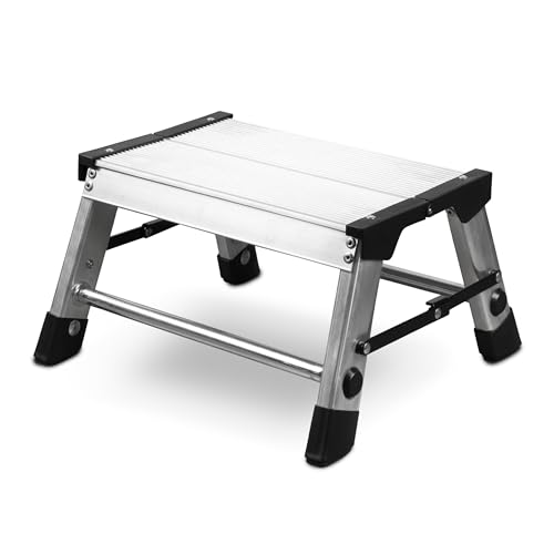 siwitec Escabeau 1 marche en aluminium léger - Charge maximale : 150 kg - Plateforme de travail pliable pour camping, cuisine, salle de bain, certifié TÜV
