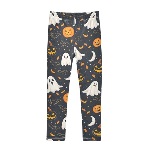 Black Halloween Pumpkin Bats Girls Leggings Soft Stretch Workout Yoga Dance Pants for Kids Casual Tights
