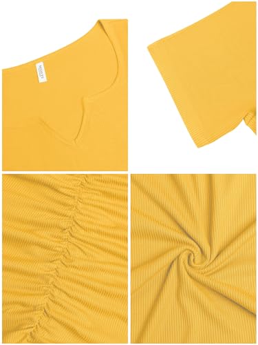 Image of Missufe Women's Short Sleeve V Neck Ruched Bodycon Summer Casual Short T Shirt Dress