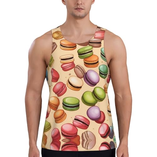 Camiseta sin mangas con estampado de galletas macaron para hombre, de secado rápido, sin mangas, para entrenamiento, casual, correr, Negro, 3XL
