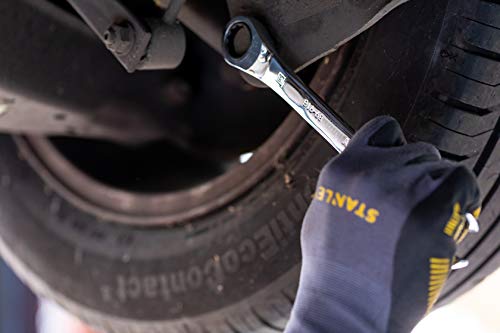 STANLEY Clés Mixtes à Cliquet - Forgées En Acier Chromé - Œil Plat - 72 Dents - 5° De Reprise- Manche Ergonomique pour un Serrage Puissant - Support de Rangement - 12 Pièces STMT82847-0