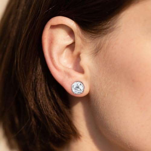 Round Cubic Zirconia Earrings Stud 8mm CZ Studs Earrings Hypoallergenic Princess Cut Earrings 925 Sterling Silver Post Studs Earrings for Women2