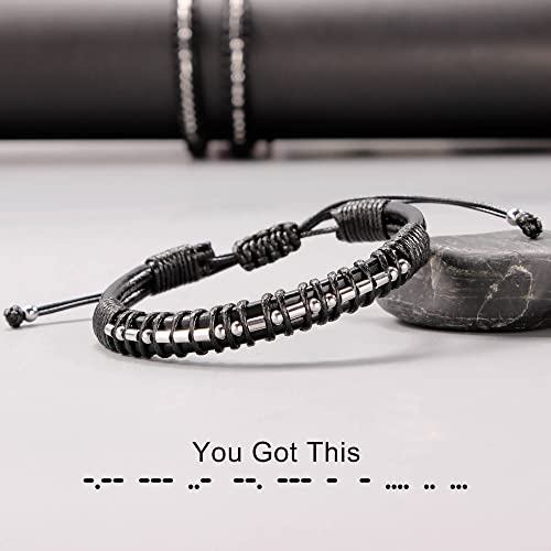 Inspirational Gifts for Men Morse Code Bracelets Mens Bracelets Graduation Gifts for Him Fathers Day Adjustable Leather Bracelet Motivational Birthday Annivesary Jewelry Stocking Stuffers for Men