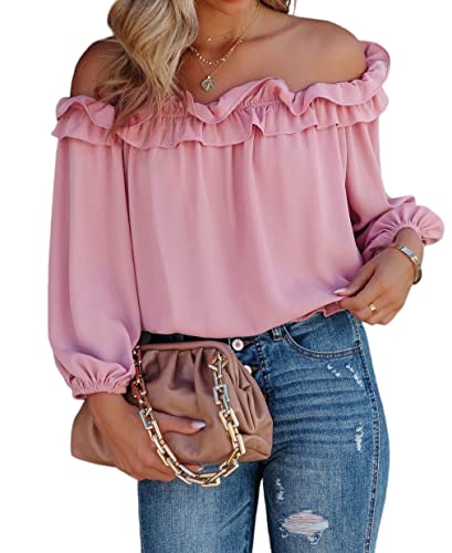 evnanic Women's Fashion Off The Shoulder Tops Long Sleeve Shirts