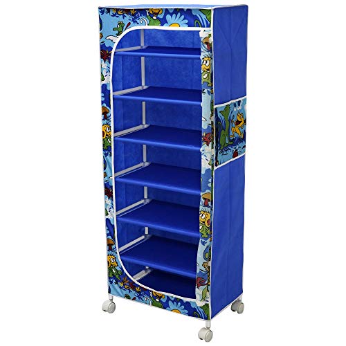 Image of Little One'S | 7 Shelves Baby Foldable Wardrobe | Jungle Blue (Made In India) - Fabric