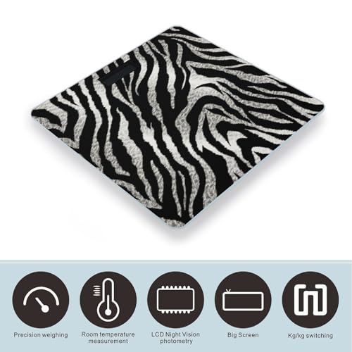 Báscula digital para baño con diseño cebra en blanco y negro miniatura 3