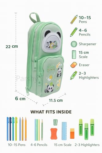 Image of Parshya Cute Pencil Pouch for Kids | 3 Large Compartments | Water-Resistant, Lightweight, Durable Fabric | School Stationery Organizer for Boys & Girls | Multi Storage Case