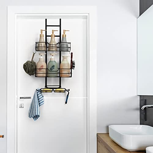 Shower Caddy Hanging, 2 Tier Hanging Shower Organizer Over Door Metal Storage Rack Organizer Shelves for Bathroom Kitchen Rustproof Hanging Basket Shelf with Soap Dish Holder (Black)