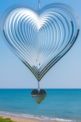 3D Stainless Steel Wind Spinner – 11.8' Hanging Garden Wind Spinner for Outdoor & Indoor Decor | Kinetic Metal Yard Art for Patio, Balcony, Porch or...