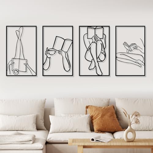 Cindeer 4 Pcs Metal Wall Art Decor Minimalist Abstract Woman Gold Wall Art Line Drawing metal line art Home Hanging Art Decor for Bedroom Kitchen Bathroom Living Room