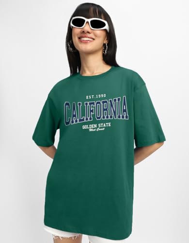 Image of JUNEBERRY Round Neck Drop Shoulder Round Neck Black & White Graphic Printed Pure Cotton Oversized Baggy Fit Half Sleeve T-Shirt for Women & Girls (Sizes: S to 2XL)