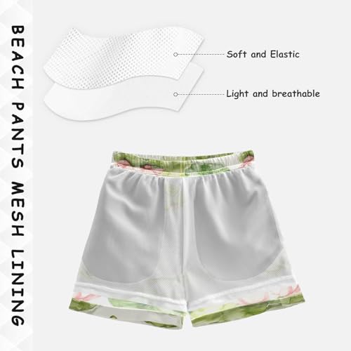 Pigsaly Boys' Swim Board Shorts Watercolor Green Frogs Lotus Flowers Boy's Swim Trunks Kids Swimwear 5T4