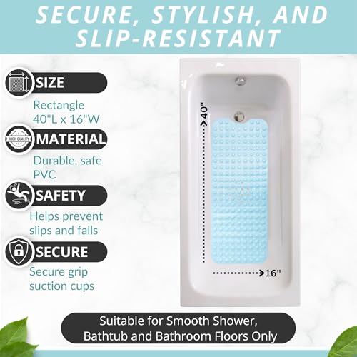 Image of ENKOSI Bath Mat - Large Non Slip Bathtub & Shower Mat - Extra Long 40 X 16 Inch Bathroom Mats For Tub Nonslip Anti Slip Bathmats (40X16 Light Blue 1-Pack) | Light Blue color; Durable PVC; 40x16 in, Light Blue