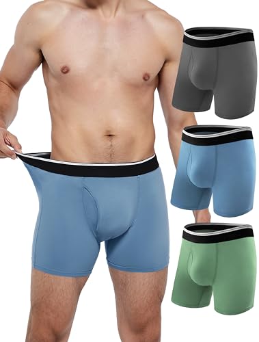 TIICHOO Mens Incontinence Boxer Briefs Washable Soft Protective Leak Proof Underwear for Men for Light Bladder Leakage 3 Pack (Dark Grey/Green/Blue X-Large)