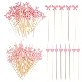 200 Piezas Palillos para Aperitivos Corazón Lazo Rosa, Brochetas de Cóctel