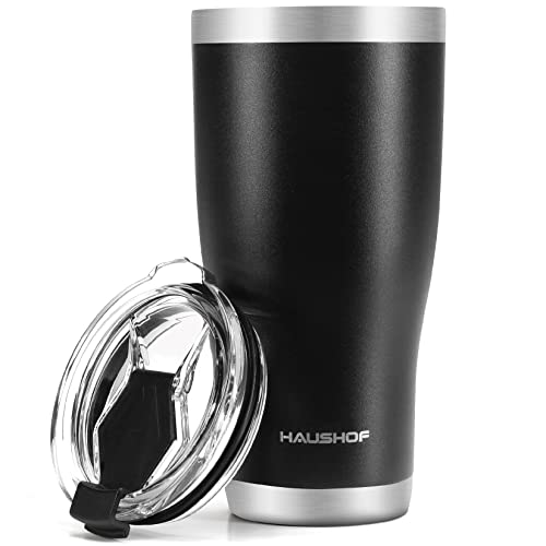 HAUSHOF 30 oz Tumbler, Stainless Steel Vacuum Insulated Coffee Tumbler Water Cup, Double Wall Travel Mug with Lid, Perfect for Hot and Cold Drinks Bla