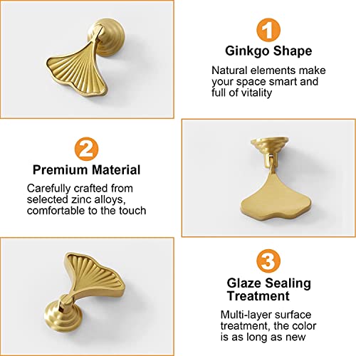 SYZOW Ginkgo Leaf Shape Knob Handles, 6PCS Golden Drop Pendant Pull Handle - Image 3