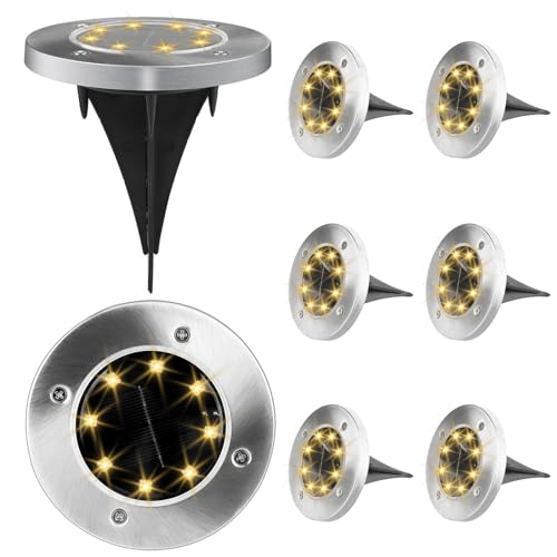 Mezzar 8 Pezzi Luci Solari Giardino Esterno, 8 LEDs Faretti led Luce Sepolta Bianco Caldo Impermeabile Faretti Solari da Esterno per Prato Vialetto Scala Paesaggio (Luce da terra)