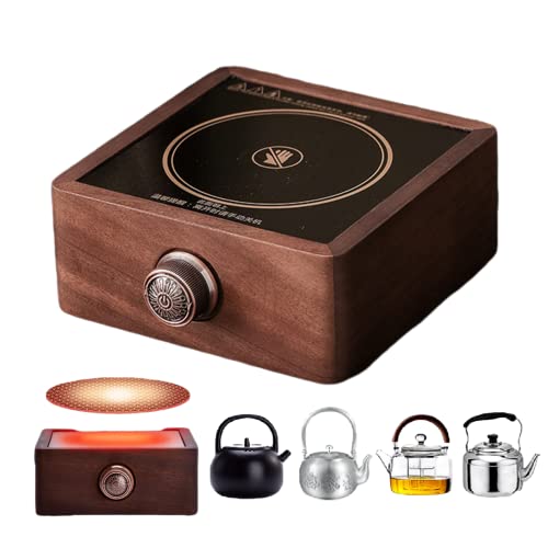 Electric Kettle - Real Walnut Wood, 6 Levels Control Electric Tea Coffee Kettle, Electromagnetic Furnace, Safe First, 600kW. 900ml Tea Kettle Stovetop for Family (Hot Plate)