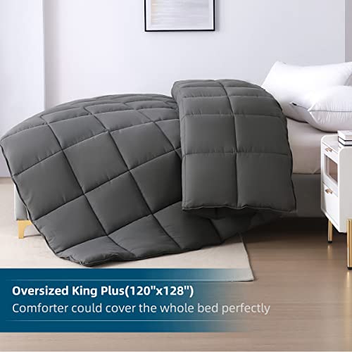 Soft Oversize King Plus Comforter 120"X128"-Extra Large Lightweight Down Alternative Comforter Duvet Insert With 8 Corner Tabs-Fluffy Breathable Microfiber Comforter(Grey, Oversized King Plus) #TOP1