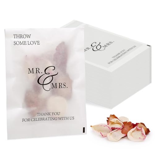 Image of 50 Pcs 4 x 6 inch Large Wedding Confetti Bags Throw Some Love Petal Toss Packets Glassine Flower Petal Packets for Wedding Send Off, Exit, Tosses