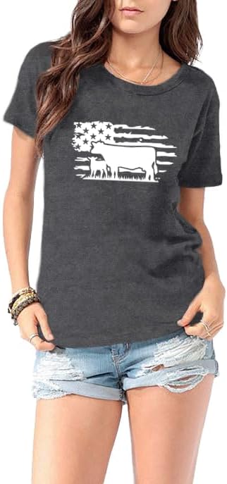 LBP Cow Shirt for Women USA American Flag Cow T-Shirt Cowgirl Cute Cattle Tees Farm Life Animal Tops - Image 5