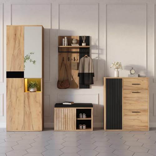 Ligterra 215×36×190cm Garderoben Set Wandgarderobe, 4-Teiliges...