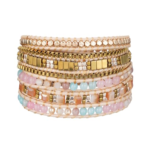 Image of Plumiss Women Boho Handmade Natural Stone Crystal Leather Bead Wrap Bracelets Collection